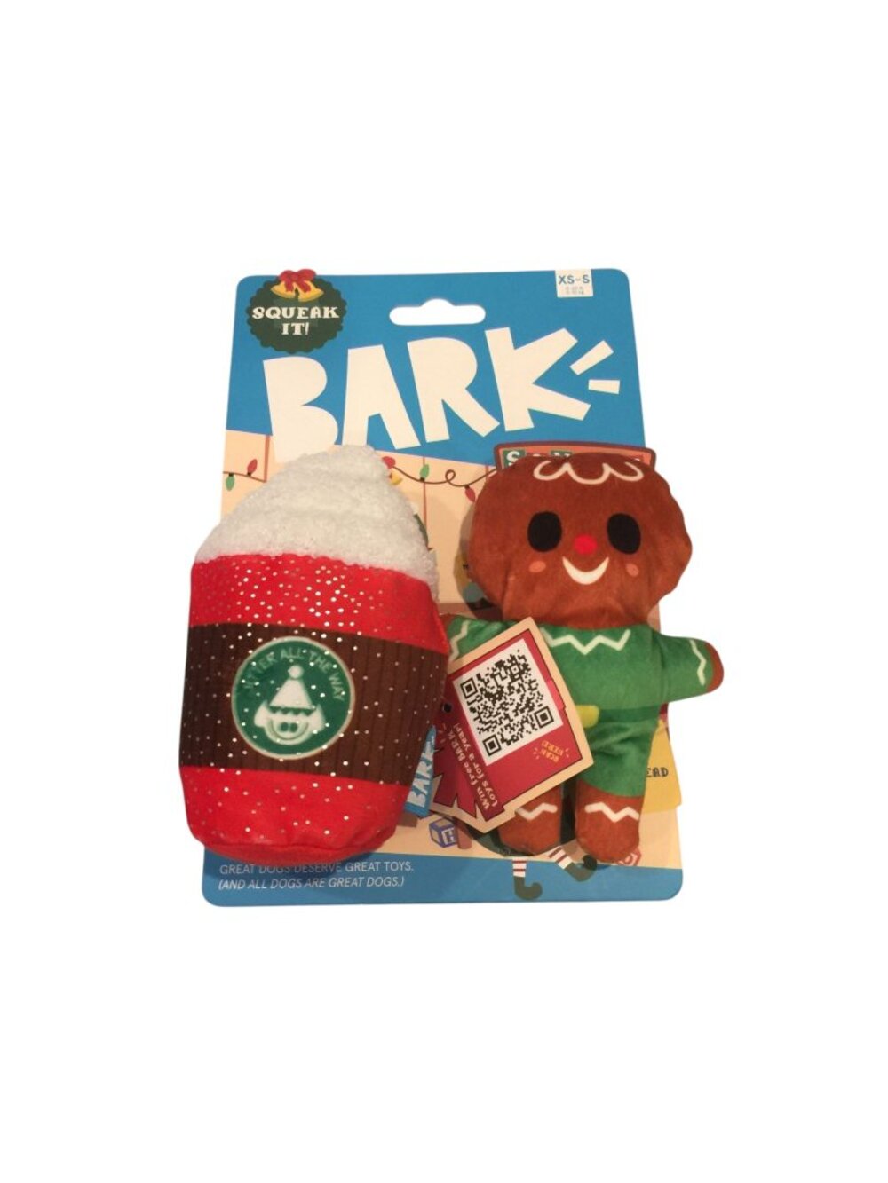 Bark Jolly Jitterbread Man 2 Piece Set Plush Dog Toy Character Coffee Squeak Cri